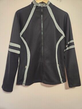 Olson Black Grey Colorblock Athletic Zip Up Performance Curling Jacket Womens 10